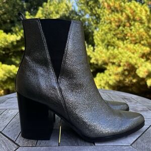 Ivanka Trump Adela Chelsea Boots 9M Leather Metallic Pointed Toe Stacked‎ Heel
